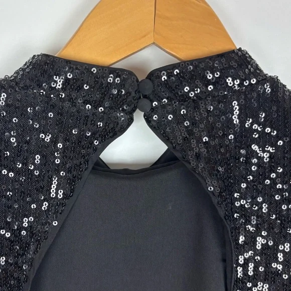 Camila Coelho Cassie Mini Dress Black Sequin Puff Sleeve Open Back Size Small - Picture 9 of 12